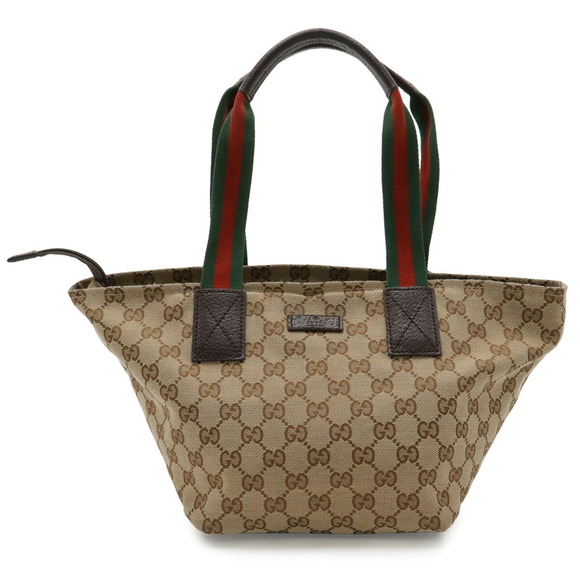GUCCI Handbags - GUCCI GG Canvas Sherry Line Tote Bag, Handbag, Leather, Khaki Beige, Dark Bro...